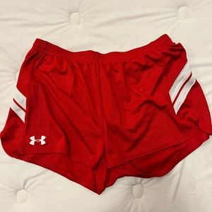 Red and White Under Armour shorts